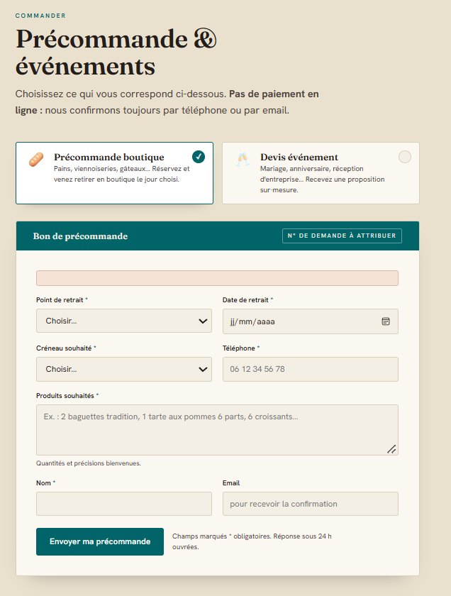 Formulaire de précommande du site La Sarrasine